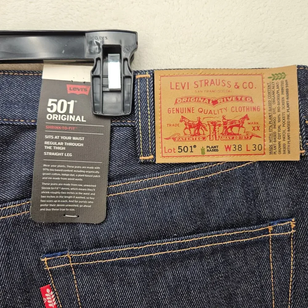 LEVI'S MEN'S 38X30 ORIGINAL 501 PLANT BASED STRAIGHT LEG JEANS NWT